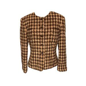 1990's Jones New York Brown Wool Plaid Crop Clueless Blazer Active